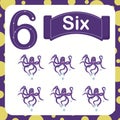 Vector illustration of a children`s card with number six.